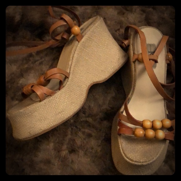 90s Vintage KF Ltd Woodbeads wraparound Platforms - Picture 1 of 5